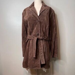 Wilsons Leather Brown Suede Belted Trench Coat
